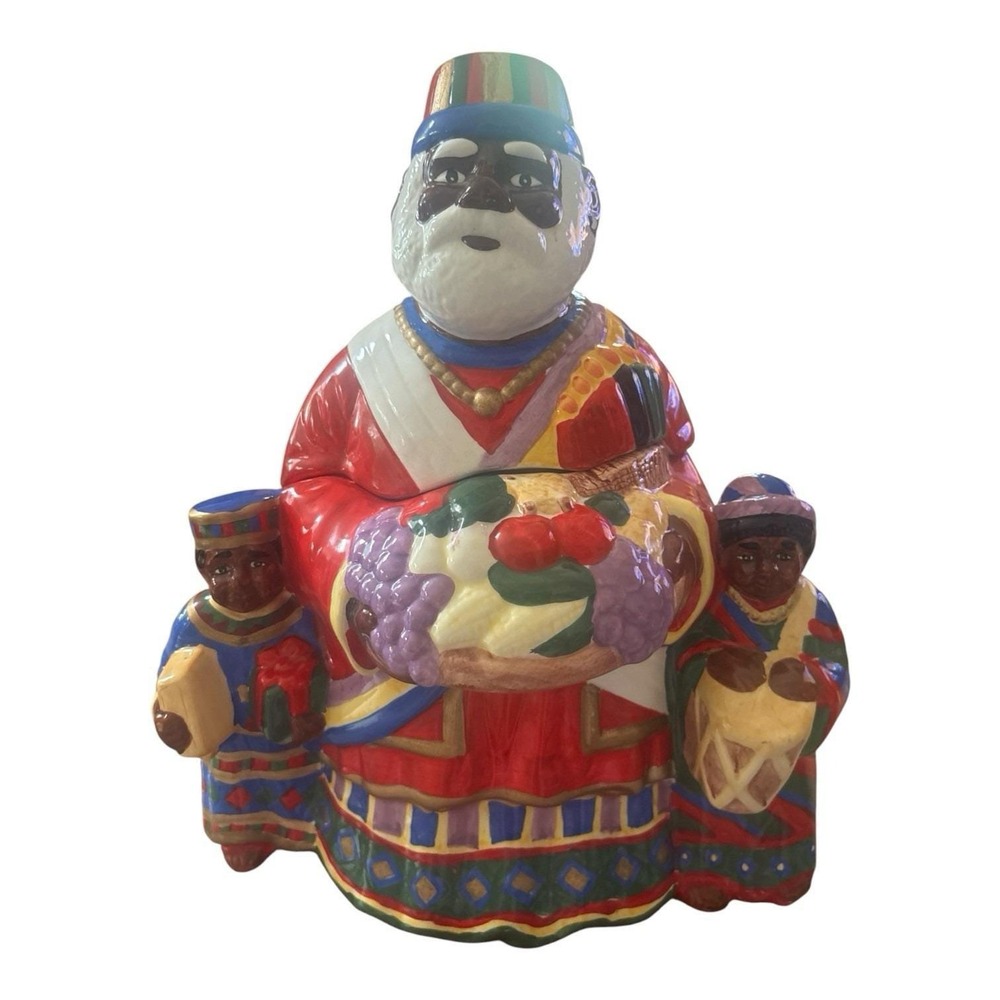 Rare Kwanza Cookie Jar African American Santa Large 12"TX11"WX7"D Ceramic VTG